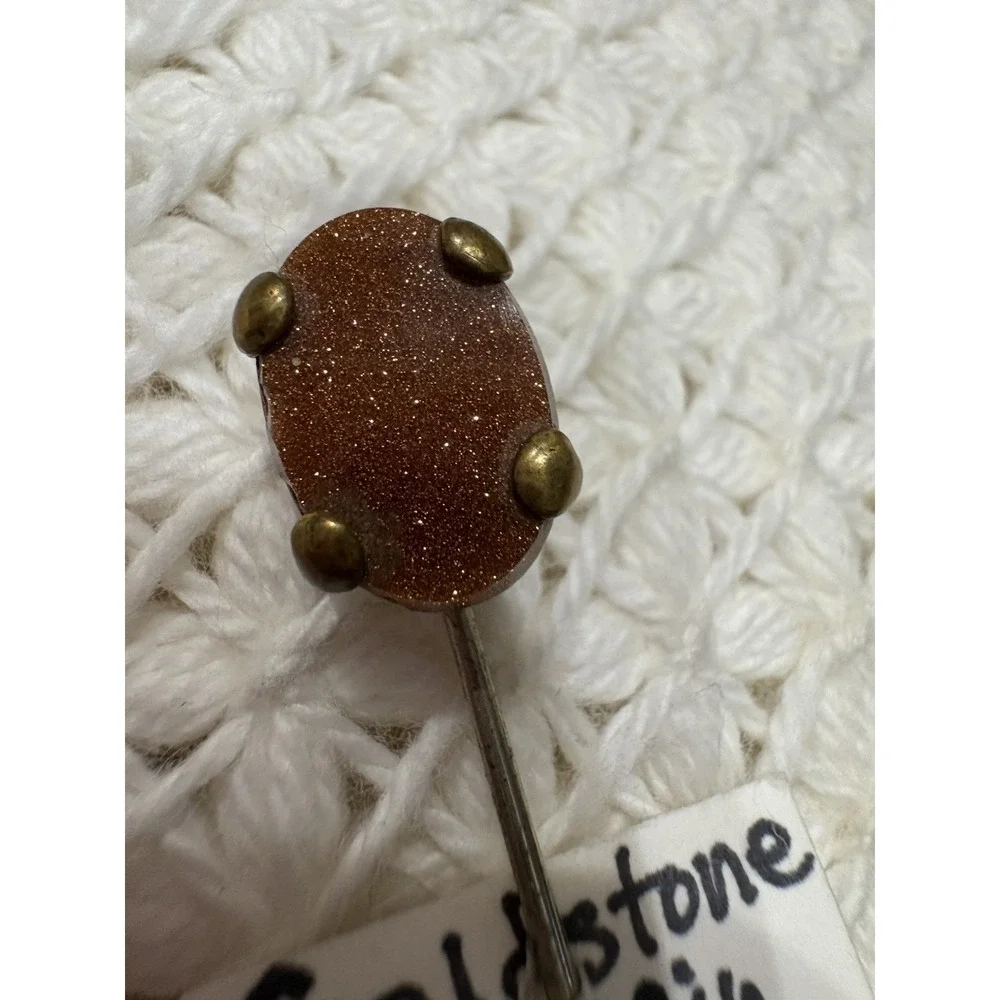 Vintage Antique POLISHED GOLDSTONE Stick‎ Pin Brass Lot Of 2